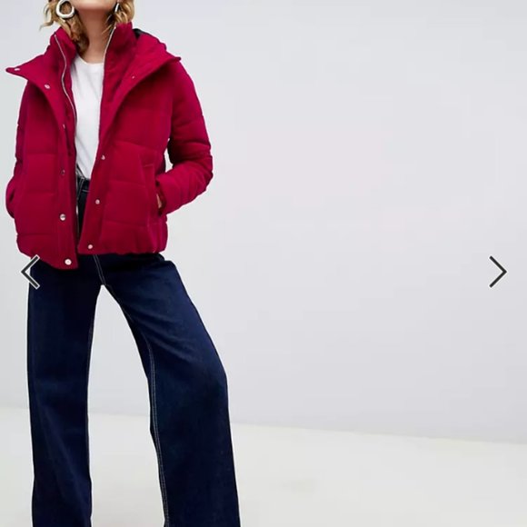 NWT River Island Velvet Hooded Padded Puffer Coat Pink Women's Size 8 H11583 - Picture 12 of 12